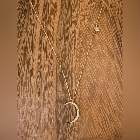 Gold Crescent Moon and Star 14k Necklace - Picture 2 of 9